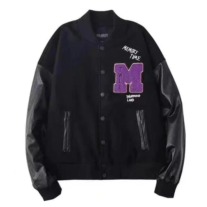 Bomber Varsity Black Letter M Uomo Sport Ricamo Baseball Patchwork Streetwear Colletto Alla Coreana Cappotto Rocky Harajuku