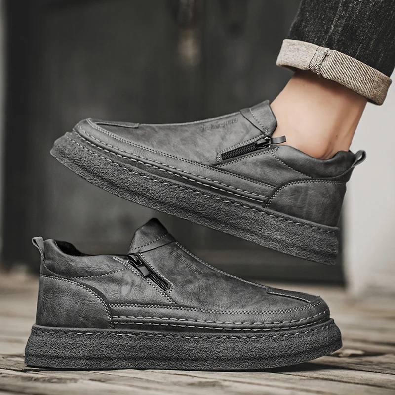 Men's Board Shoes Spring 2025 New Wear-resistant Slip-on Casual Chef Leather Shoes Work Non-slip Labor Protection Shoes 4