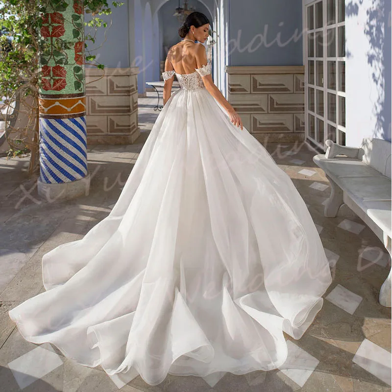 Wedding Dresses Modern Sweetheart Mermaid Lace Appliques Backless Off The Shoulder Bride Gowns Detachable Train