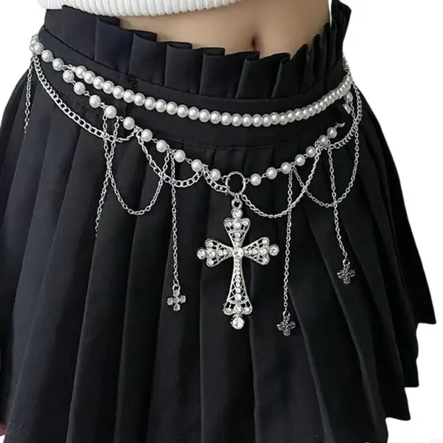 Multi Layered Pearls Tassels Waist Chain Belt for Women Elegant Body Chain with Adjustable Length for Parties and Festivals XX9C