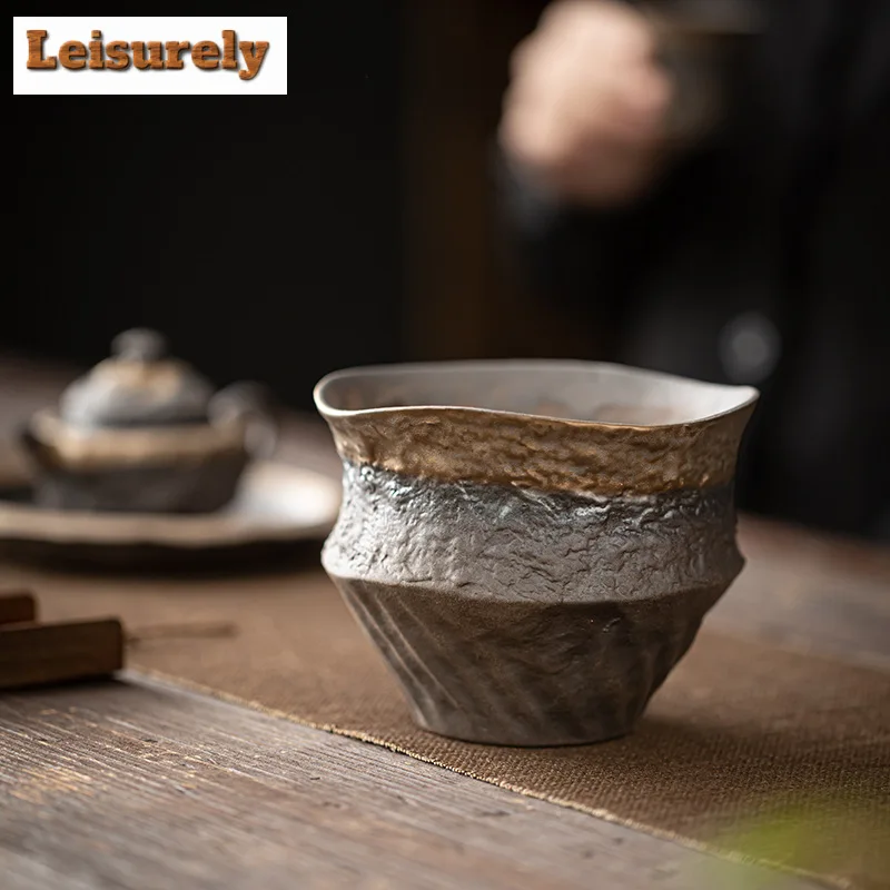 60ml Retro Gilded Iron Glaze Jianshui Zen Rough Pottery Tea Washing Basin Writing-brush Washer Chaxi Chinese Tea Set Collection