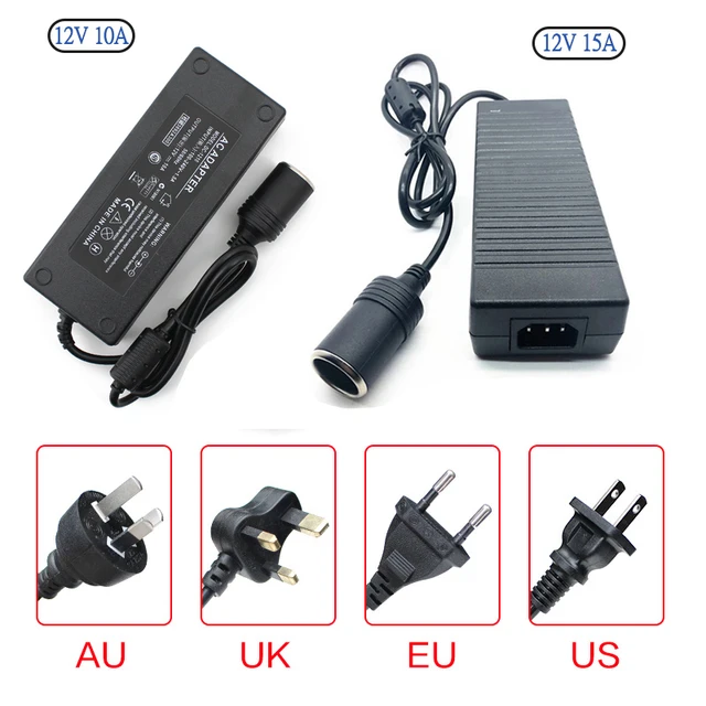 Adaptateur d'alimentation pour voiture, convertisseur ca/cc 110V/ 240V à  12V 15a, 160w, prise allume-cigare, transformateur ca/cc - AliExpress