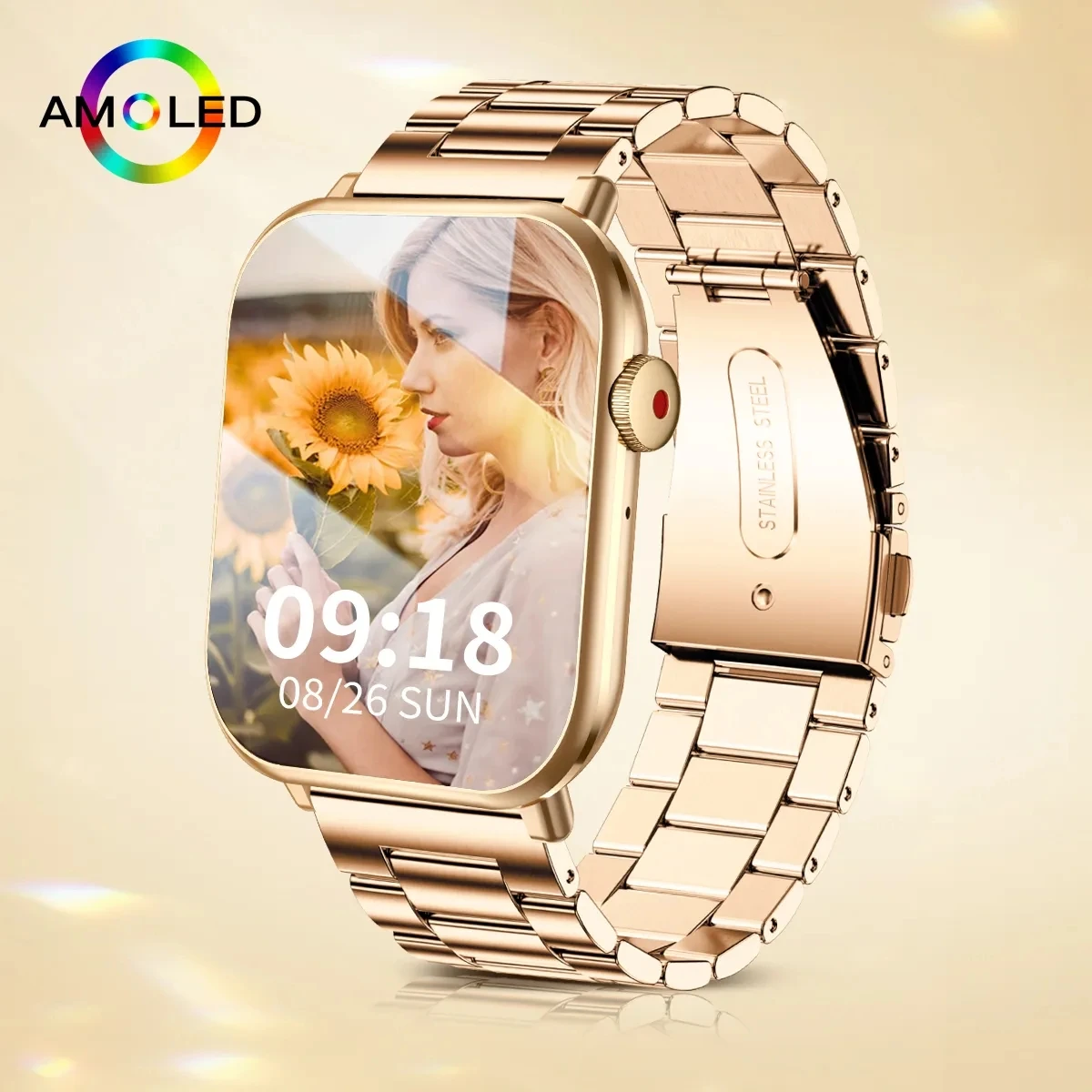 AMOLED 남녀공용 스마트 워치, 체온 스포츠 피트니스 시계, 방수 블루투스 통화, 디지털 스마트워치, 신제품