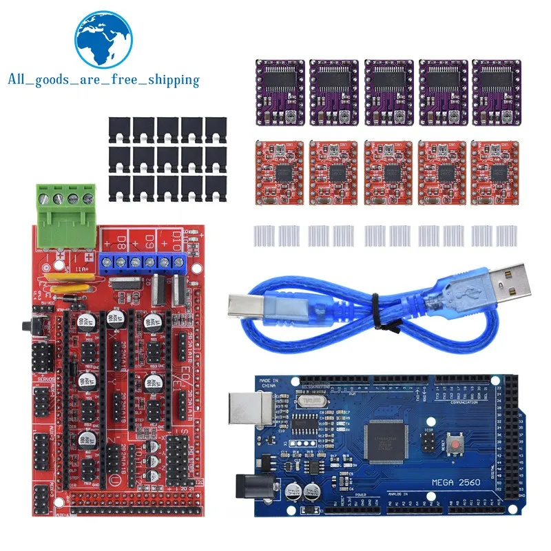 TZT Mega 2560 R3 + RAMPS 1.4 Bedienfeld + 5 Stück A4988 oder DRV8825 Schrittmotorantrieb für Arduino