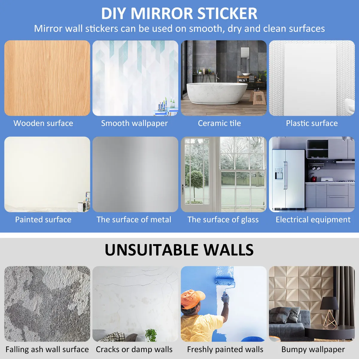 Self Adhesive Mirror Stickers Flexible Mirrors Sheets Cuttable DIY Wall Mirror PET Non Glass Stickers Wall Sticker