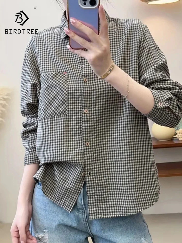 

Рубашка в клетку с длинным рукавом и большими карманами, из хлопковой пряжи