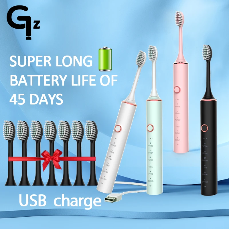 New N100 Sonic Electric Toothbrush Adult Timer Brush 6 Mode USB Charger Rechargeable Tooth Brushes Replacement Heads Set ринитал тб бл n100