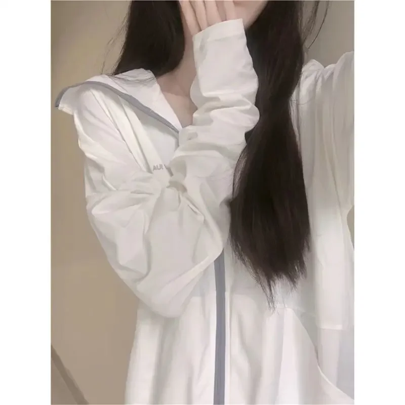순수 욕망 미적인 자외선 차단 여성 의류, 트렌디한 지퍼 가디건, 후드 경량 재킷, 한국 스타일 여름 패션