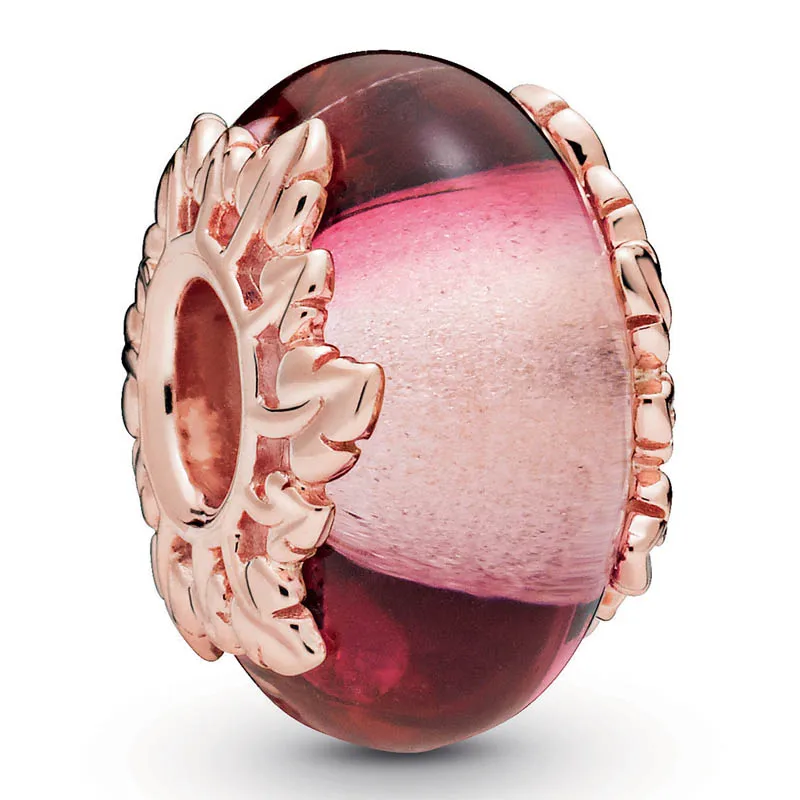 

Original Rose Gold Pink Murano Glass & Leaves Charm 925 Sterling Silver Beads Fit Fashion Bracelet Bangle DIY Jewelry
