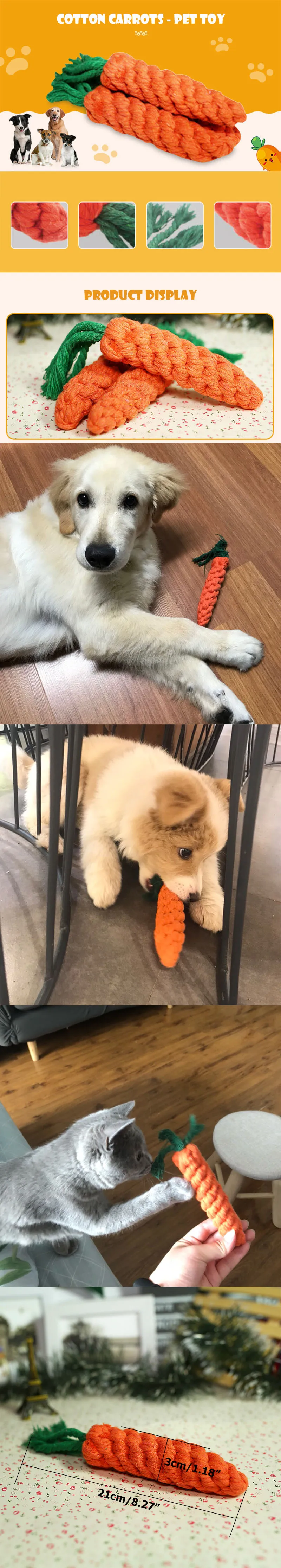 Cordes à nœuds en coton en forme de carotte pour chiens
