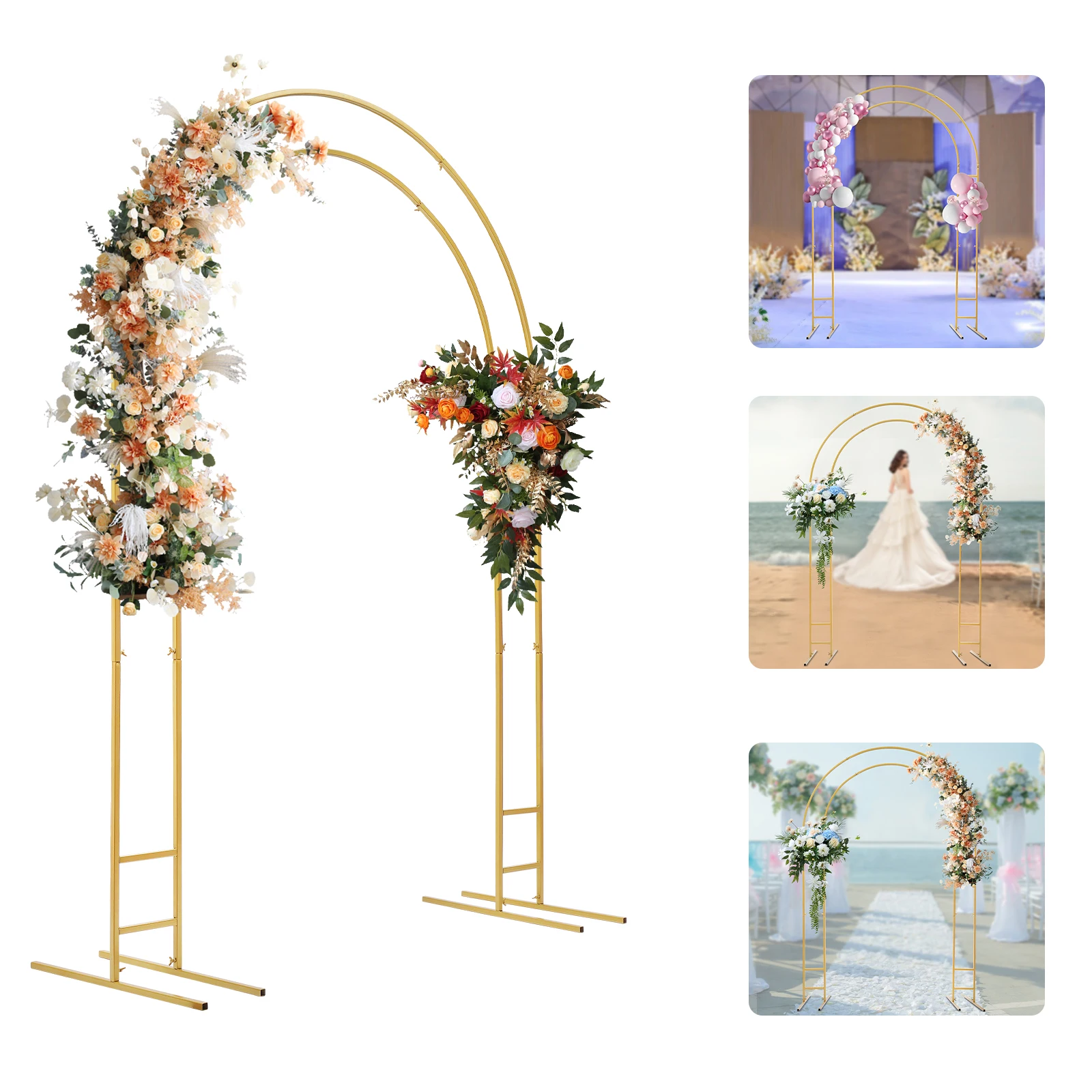 7.2ft Metal Wedding Arch Balloon Backdrop Arch Stand for Wedding Bridal Garden Yard Indoor Outdoor Party Decoration Gold/SIlver