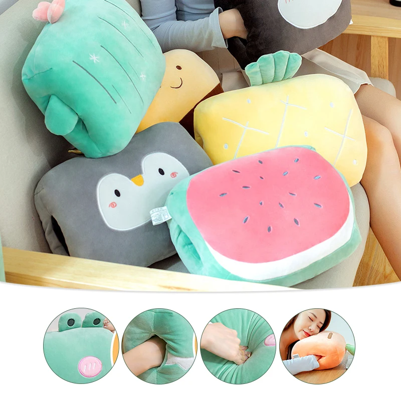 Cartoon Plush  Pillow Stuffed Hand Cushion Home Office Car Travel Warmer Winter Plush Toy Students' Nap 2