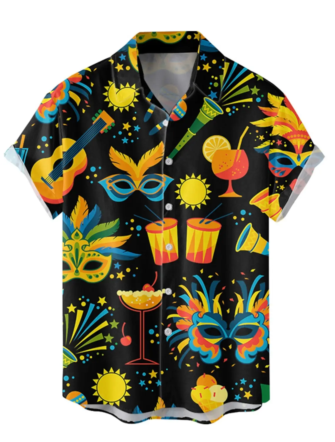 2024Graphic Mask Men's Shirt Button Up Casual Daily Wear Date Vacation Lapel Short Sleeves Polyester Shirts Carnival 2