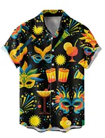 2024Graphic Mask Men's Shirt Button Up Casual Daily Wear Date Vacation Lapel Short Sleeves Polyester Shirts Carnival 2