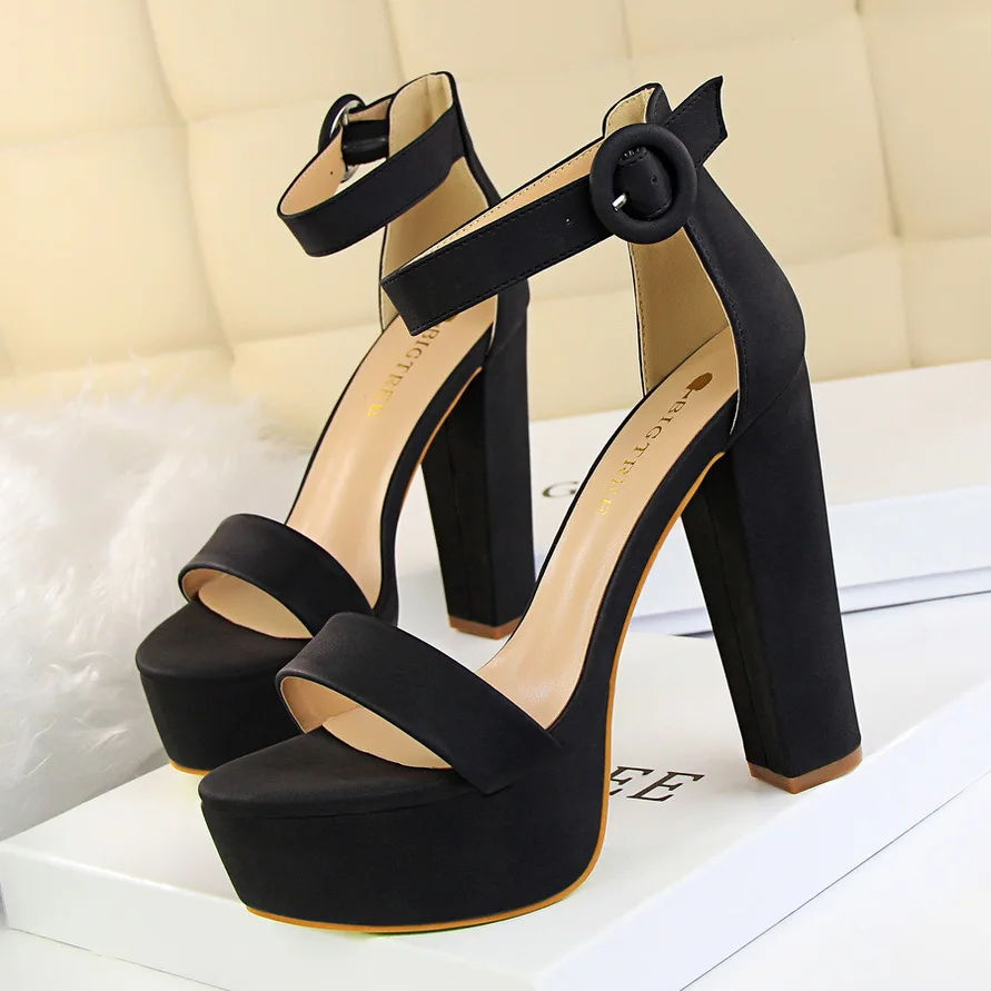 Thick Heels Super Slim High Heels Sexy Nightclub Women's Shoes Waterproof Platform Open Toe Belt Buckle Sandals