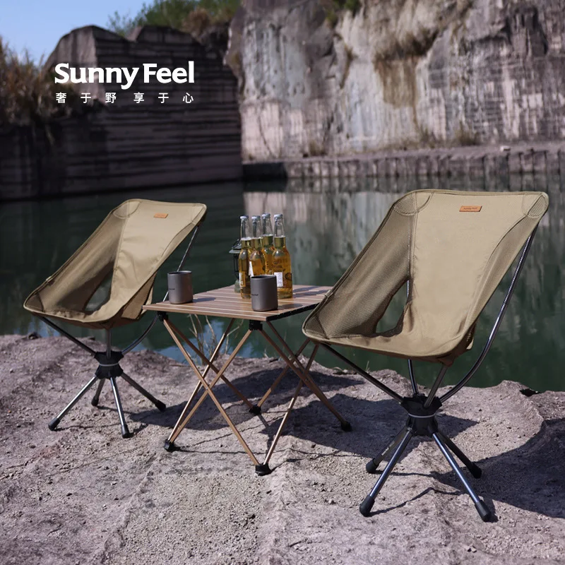 SunnyFeel Fishing Chair Portable Ultralight Folding Moon Chair Camping  Hiking BBQ Aluminium Alloy Foldable Stool Swivel Chair