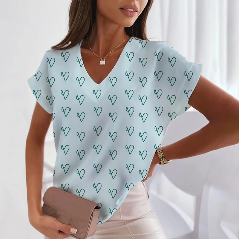 Camiseta Informal Para Mujer, Camisa Con Cuello En V, Manga De Pétalo