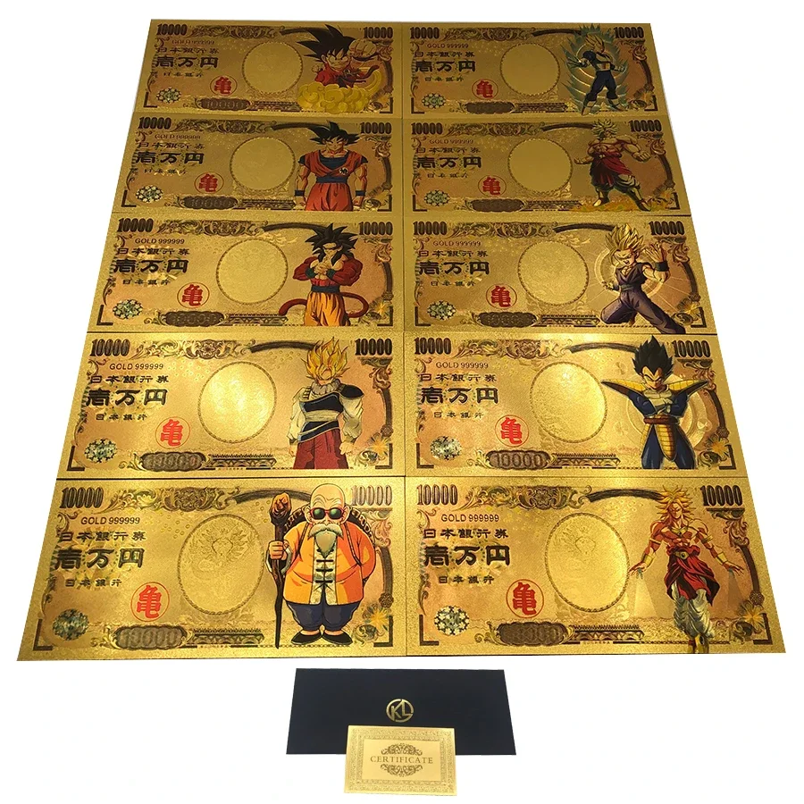 Dragon Z Ball Gold Banknotes No.1 anime banknotes gold plated banknote