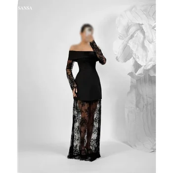 Sansa Customized Black One Shoulder Flowers Embroidery Prom Dresses Long Sleeves فساتين للمناسبات الخاصة vestidos de festa 2025
