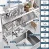 Over The Sink Dish Drainer Drying Rack,3 Tier Adjustable Length (25.5'' to 37.4'') Full Stainless Steel Large Storage Kitchen 3