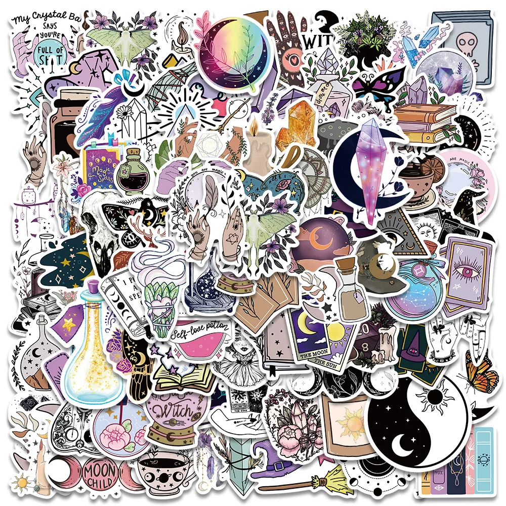 100PCS Boho Witchy Gothic Apothecary Tarot Witch Astrology Stickers Magic Laptop Guitar Phone Car Graffiti Kids Sticker 10 30 78pcs cool cartoon magic tarot card stickers aesthetic gothic style gaffiti decals phone laptop guitar vinyl sticker toy