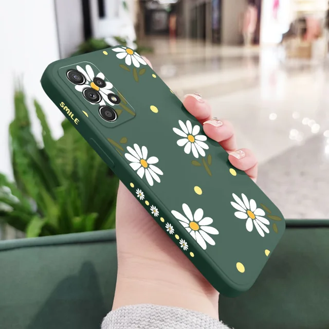 Chrysanthemum Case For Samsung A73 A72 A71 A23 A52 A52S A51 A42 A41 A32 A22 A21S A12 A02S A02 4G 5G  A53 A33 A13 A03S A03 Cover Dark Green