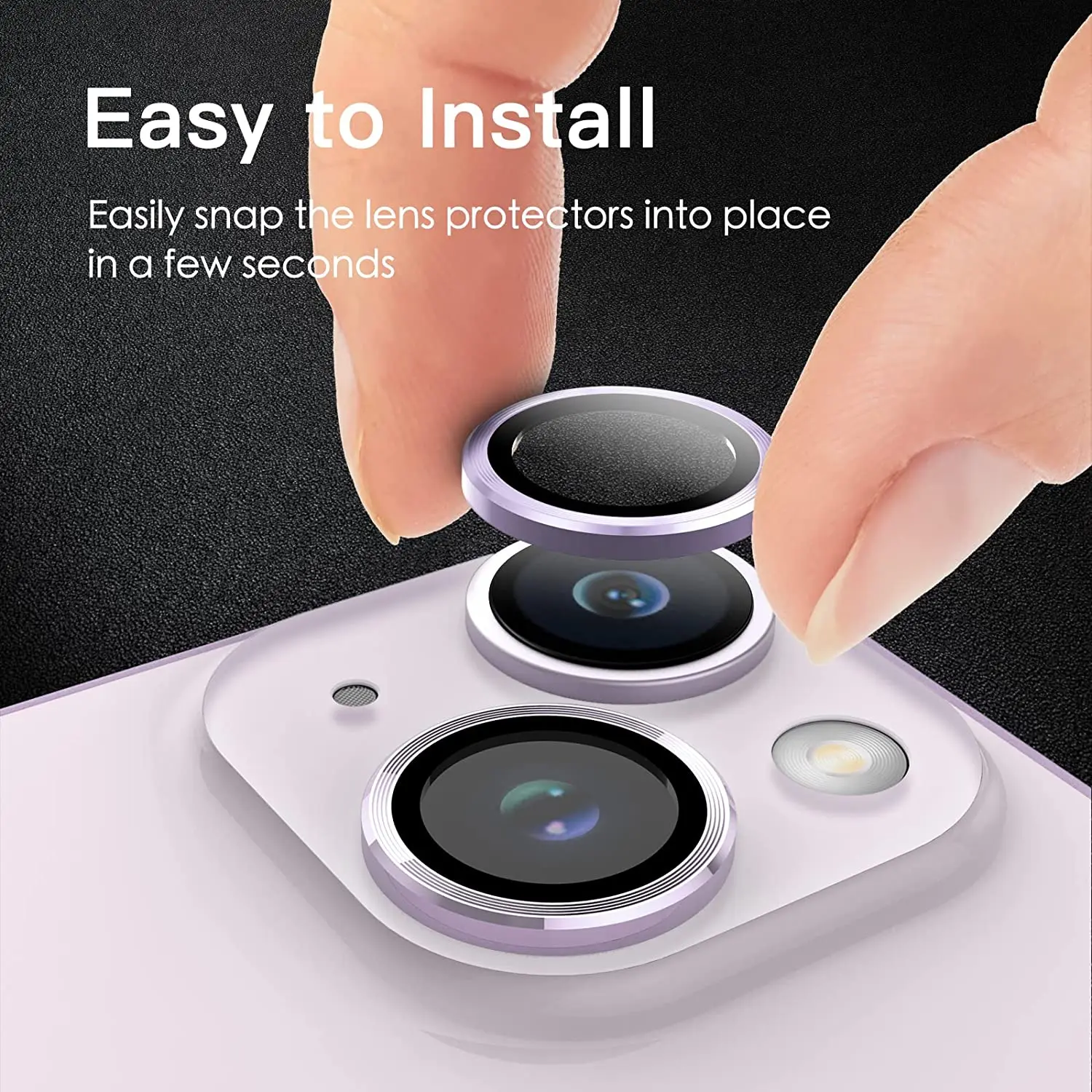 Elegant Purple Tempered Glass Camera Lens Protector with Metal Ring - Premium Phone Accessory
