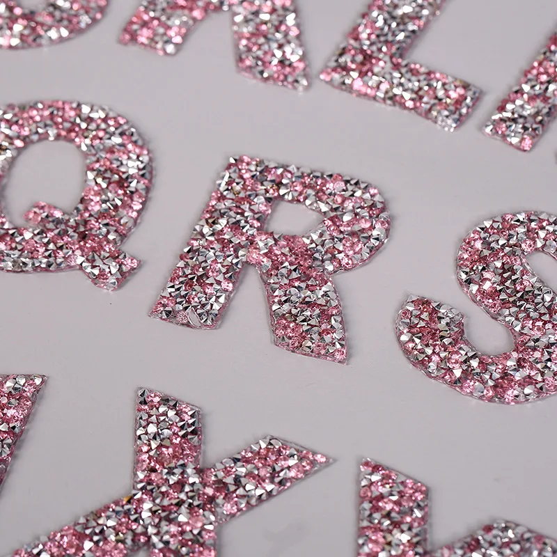 1PC Rhinestone Pink Alphabet Letter Number  Iron On For Clothing Badge Paste For Clothes Bag Shoe DIY Stripes