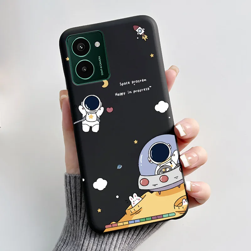 Aesthetic Cute Cat Astronaut Black Matte Soft TPU Shockproof Phone Case