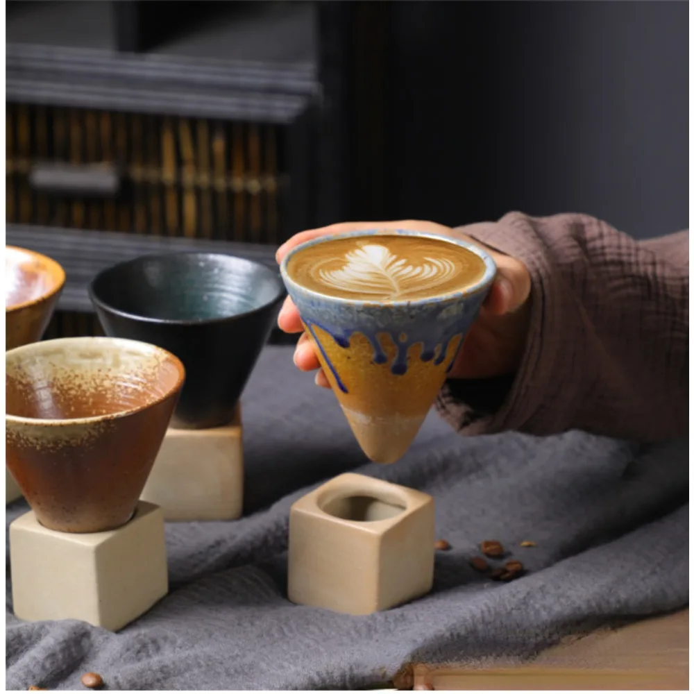 

1pcs Creative Retro Ceramic Coffee Cup Rough Pottery Tea Cup Japanese Latte Pull Flower Porcelain Cup Household New Pottery Mug