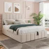 Merax Upholstered Platform Bed with Hydraulic Storage System, Wooden Slat Support and Under Bed Storage, Space-Saving Design, No 1