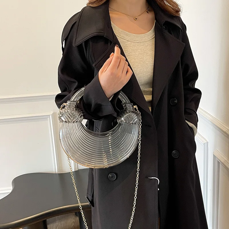 Women Fashion Acrylic Shoudler Bag Gold Silver Box Shape Handbag Women Chain Crossbody Bag High Quality Dinner