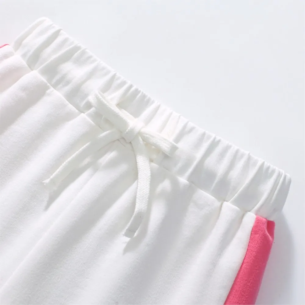 2Pcs Adorable Rainbow Embroidered Pink Sleeve Kids' T - shirt and Shorts Set