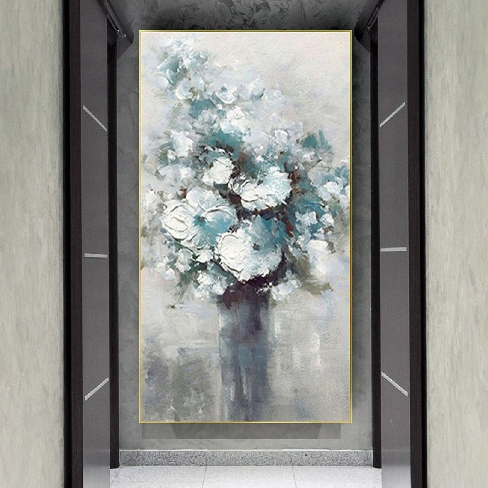 

Real Textured Abstract White Flower Oil Painting On Canvas Poster Exhibits Wall Art Picture Handmade Mural For Live Room Decor