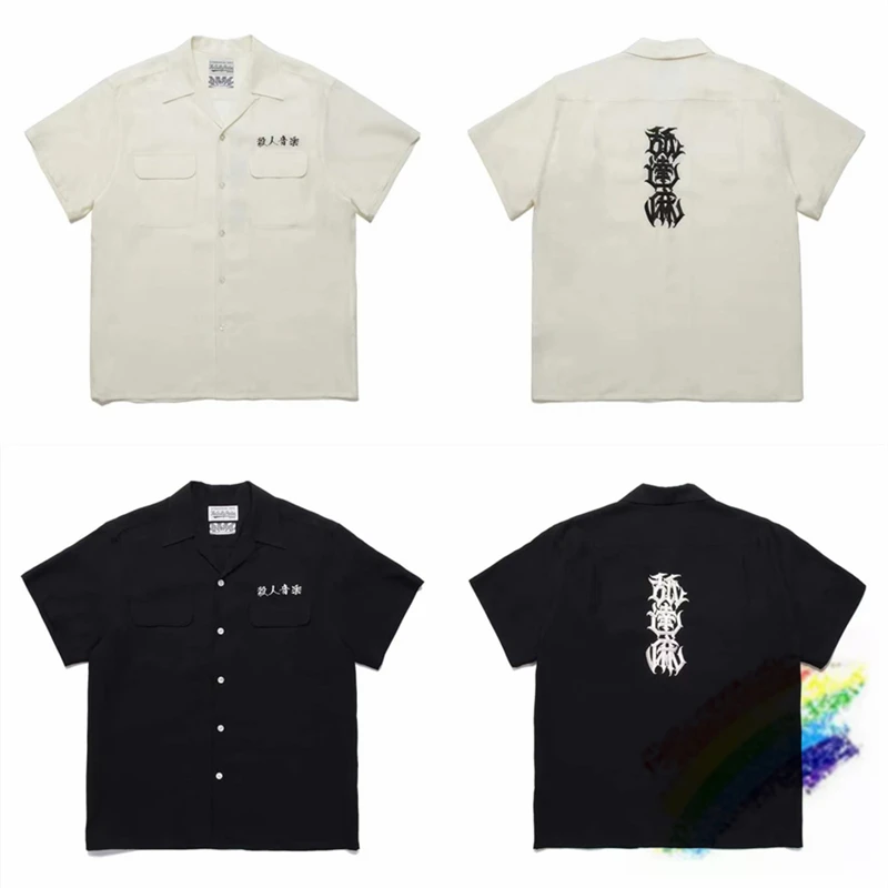 

Short Sleeve WACKO MARIA Murder Music Embroidered Shirts Men Women Hawaii Beach Shirt