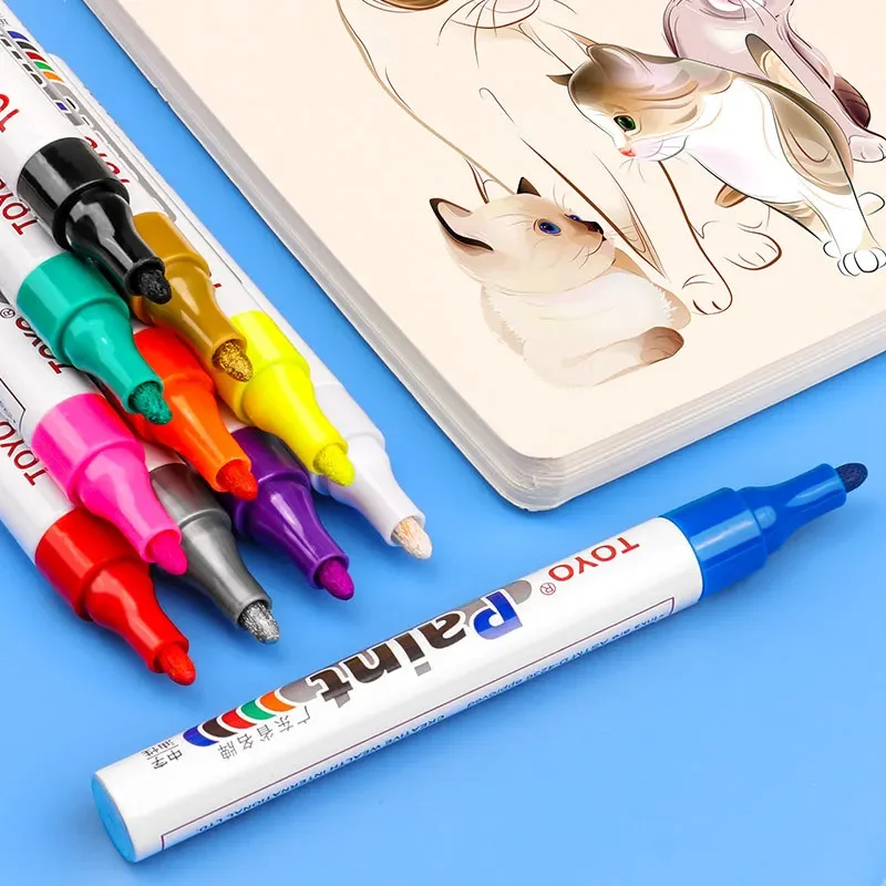 Penna per pittura oleosa impermeabile Pennarello per pneumatici per auto Battistrada in gomma Metallo Vernice permanente Pennarello artistico Forniture di cancelleria per la scuola - immagine 4