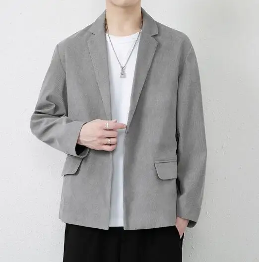 

New Solid Color Men's Long Sleeve Groom Suits Blazer One Button Male Casual Loose Cotton Blend Blazers Coat ABB243