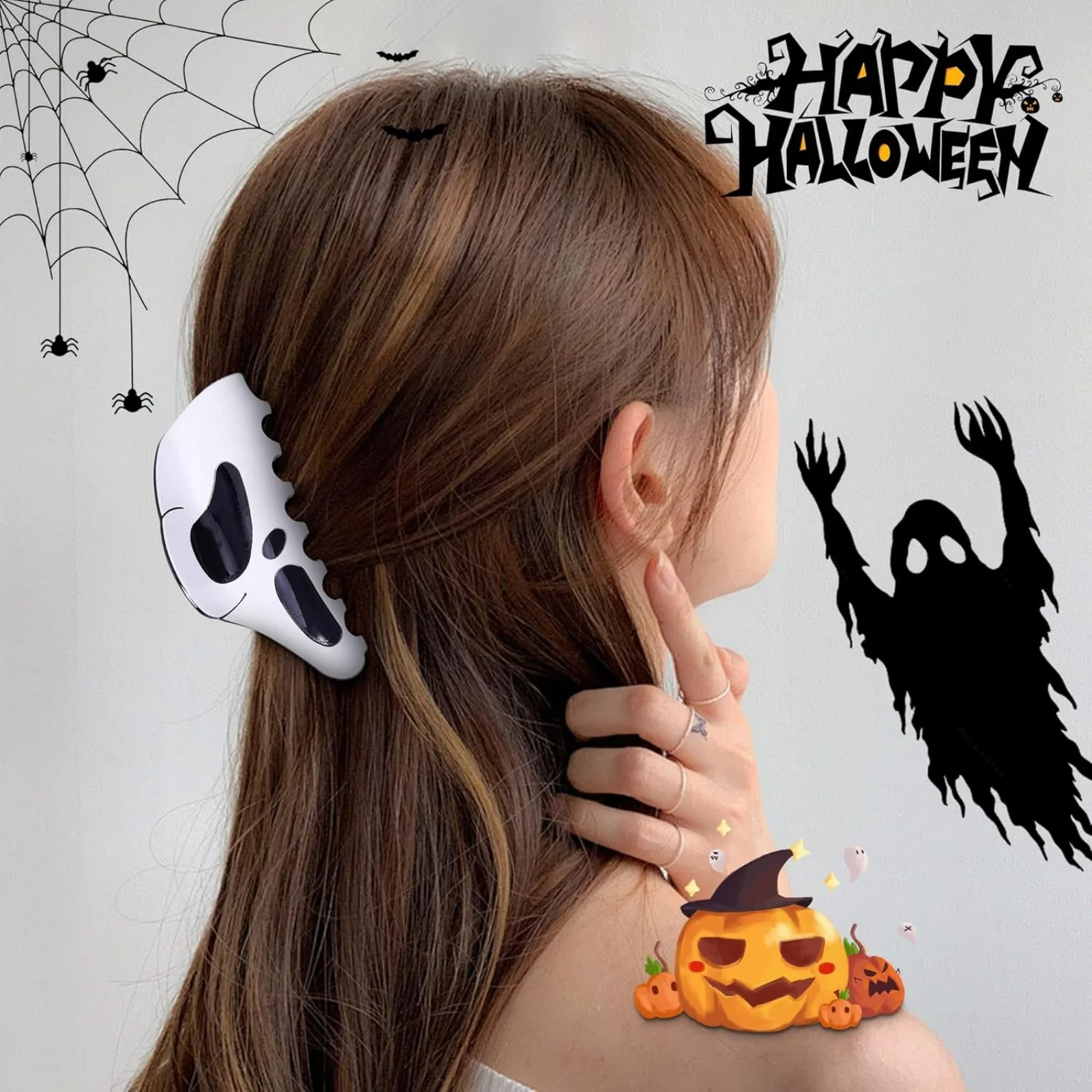 1PC Skull - Shaped Hair Claw Clip, Ghost Face Design, Fun Halloween Hair Accessory for Women