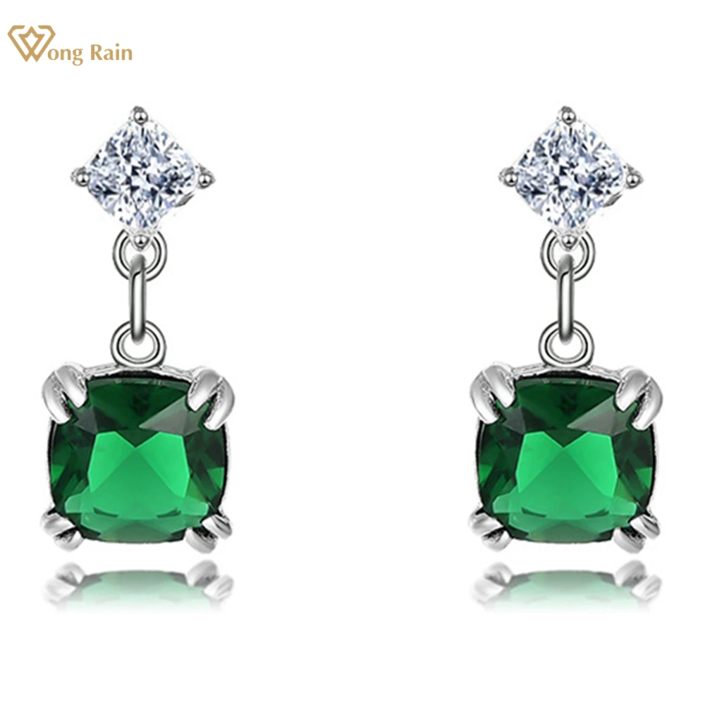 

Wong Rain Vintage 100% 925 Sterling Silver Lab Emerald High Carbon Diamond Gemstone Colorful Hoop Drop Earrings Studs Jewelry
