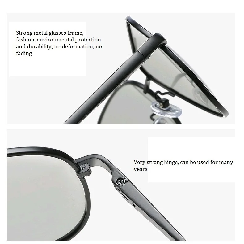 Luxuriöse photochrome Piloten-Sonnenbrille, polarisiert, für Herren und Damen, zum Autofahren, Chamäleon-Sonnenbrille, wechselnde Farbe bei Tag und Nacht – Detail 7