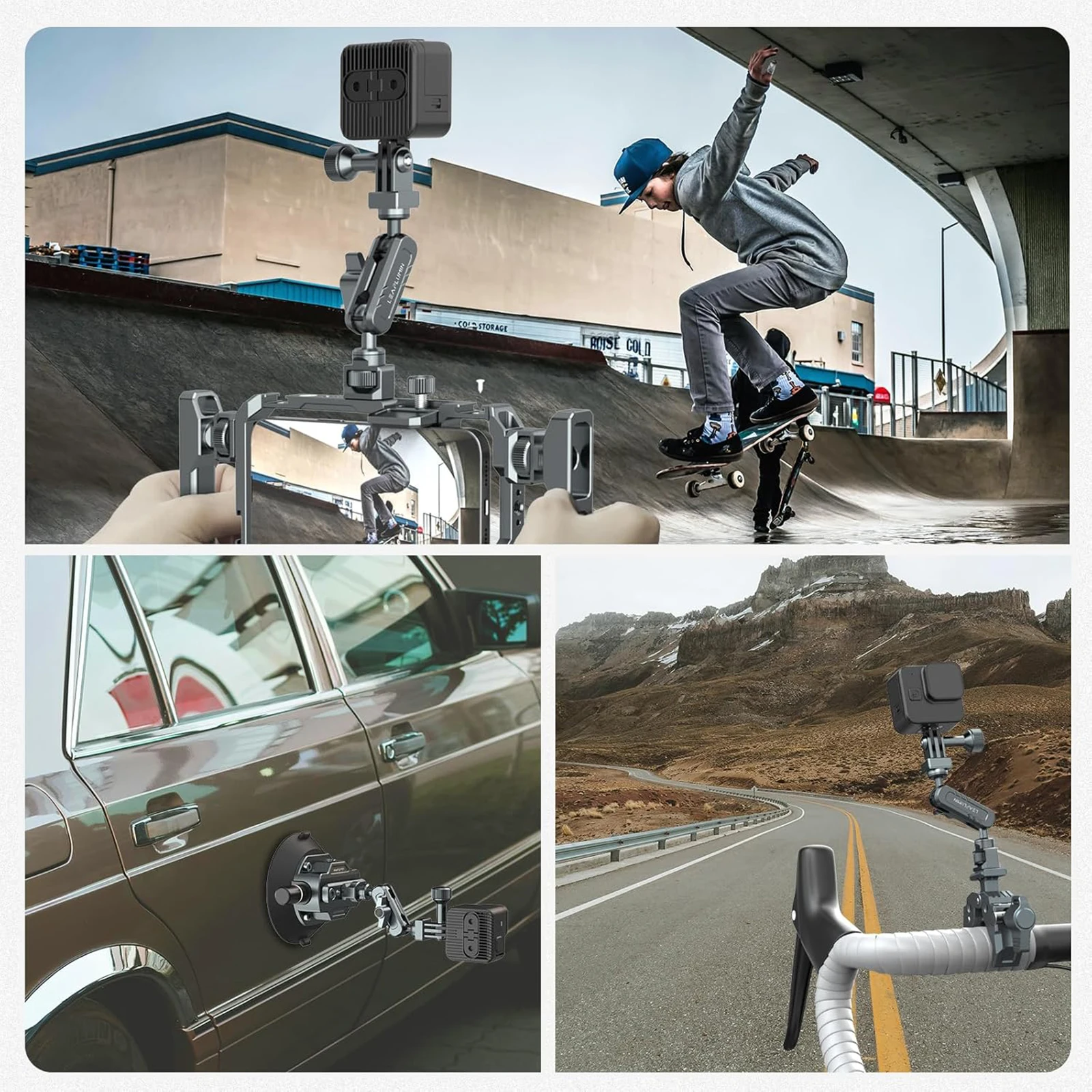 Bras Magique 17mm Double Rotule 360° pour Caméra Action - Support 5kg