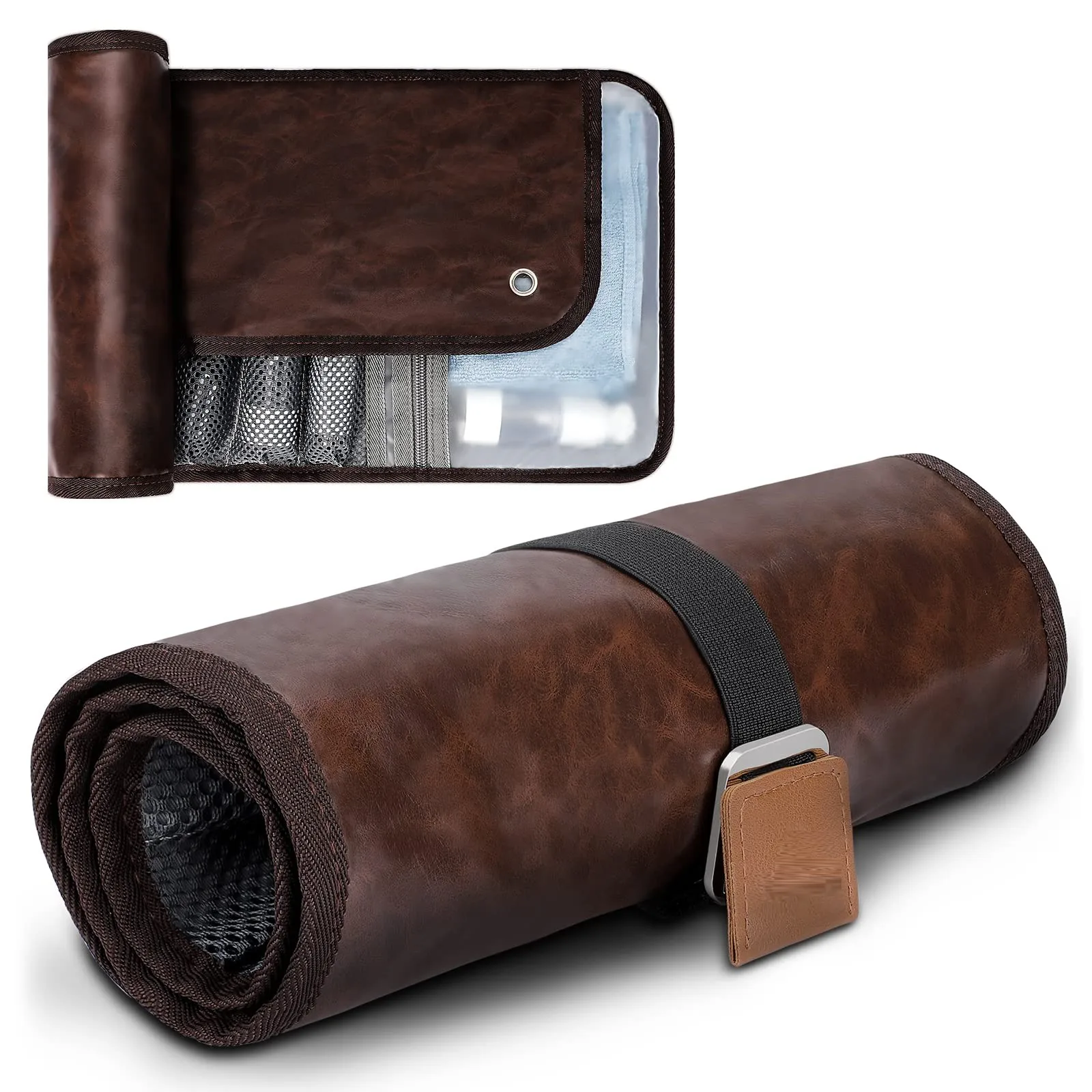 Men's Travel Toiletry Organizer - Water-Resistant Hanging Shaving Bag in PU Leather