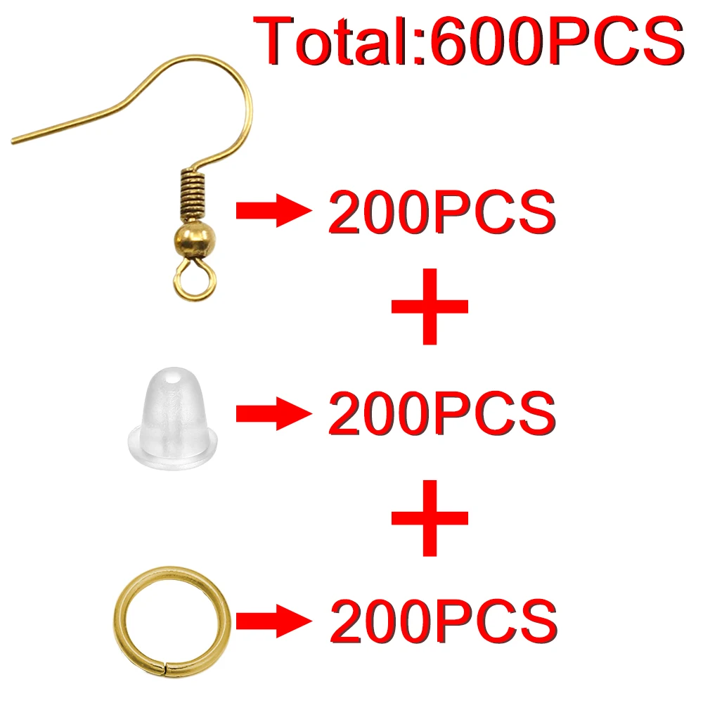 100/300 Stück/Lot Hypoallergene Ohrhaken-Set, verschiedene Farben, Ohrhaken, Fischhaken, offene Biegeringe, Ohrstöpsel für DIY-Schmuckherstellung – Detail 2