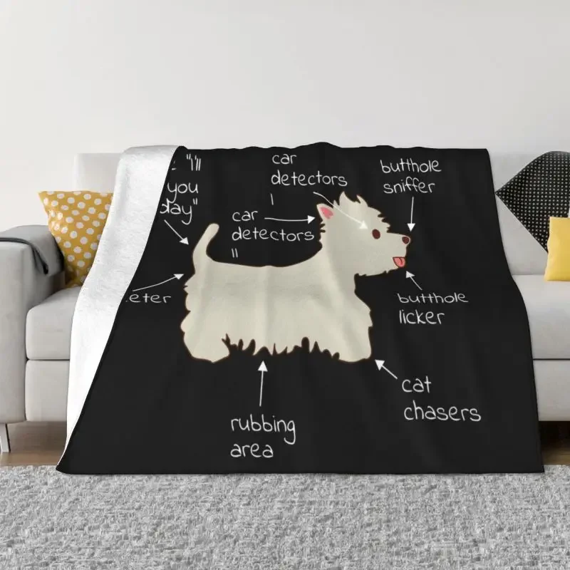 

Westie Dog Anatomy Blanket Warm Fleece Soft Flannel West Highland White Terrier Throw Blankets for Bed Sofa Office Spring