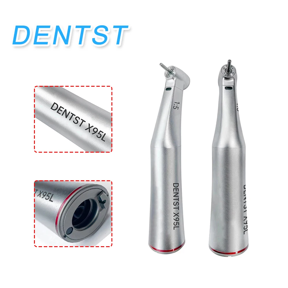

DENTST Push Button Dental 1:5 X95L Handpiece Low Speed Contra Angle Ratio Fiber Red Ring Air Turbine Angled