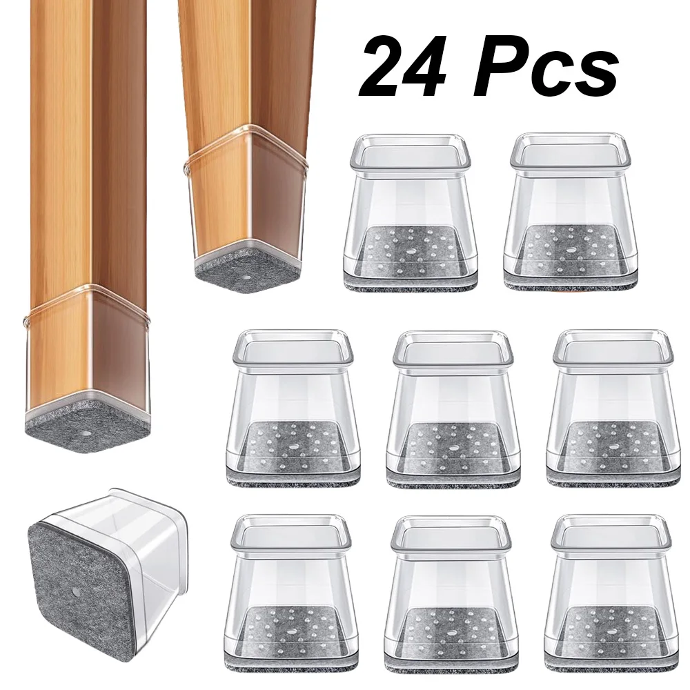 단단한 나무 바닥용 의자 다리 바닥 보호대 24개, 두꺼운 실리콘 고무 커버, 긁..