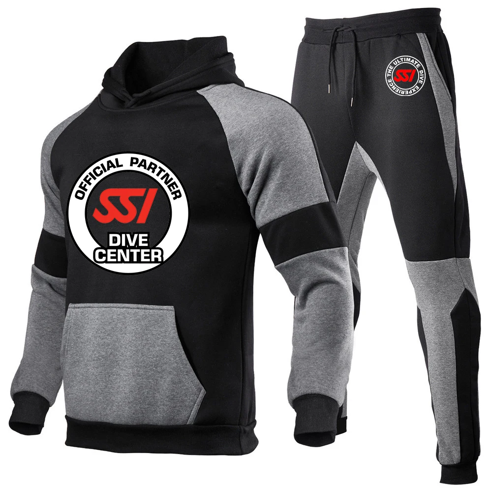 Scuba diving SSI printing fashion men's new sportswear hooded sportswear casual hooded sportswear+trousers 2-piece suit.