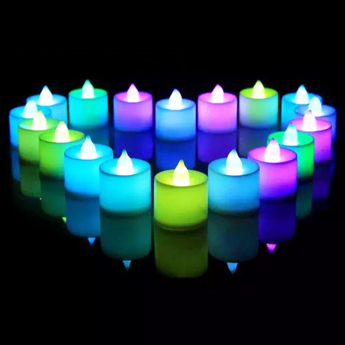다채로운 LED 양초 배터리 작동 불꽃 없는 티라이트 가짜 양초 램프, 결혼식 생일 파티 홈 장식 조명, 2 개, 12 개 3