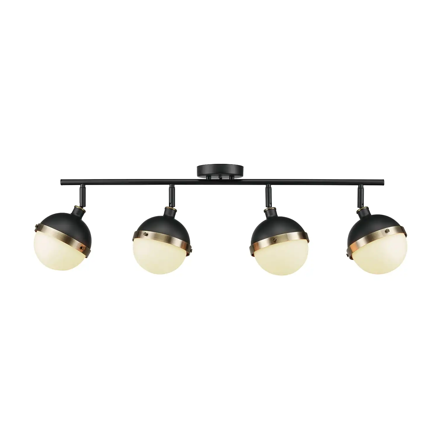 

Kitchen Island LightGlobe Electric Bari 4-Light Matte Black Track Lighting with Antique Brass Accents and Frosted Glass Shades,