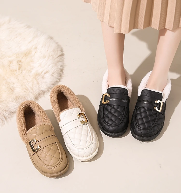 

Moccasin Shoes Autumn Slip-on Female Footwear Round Toe Shallow Mouth Casual Sneaker Loafers Fur Moccasins Driving Fall Slip On